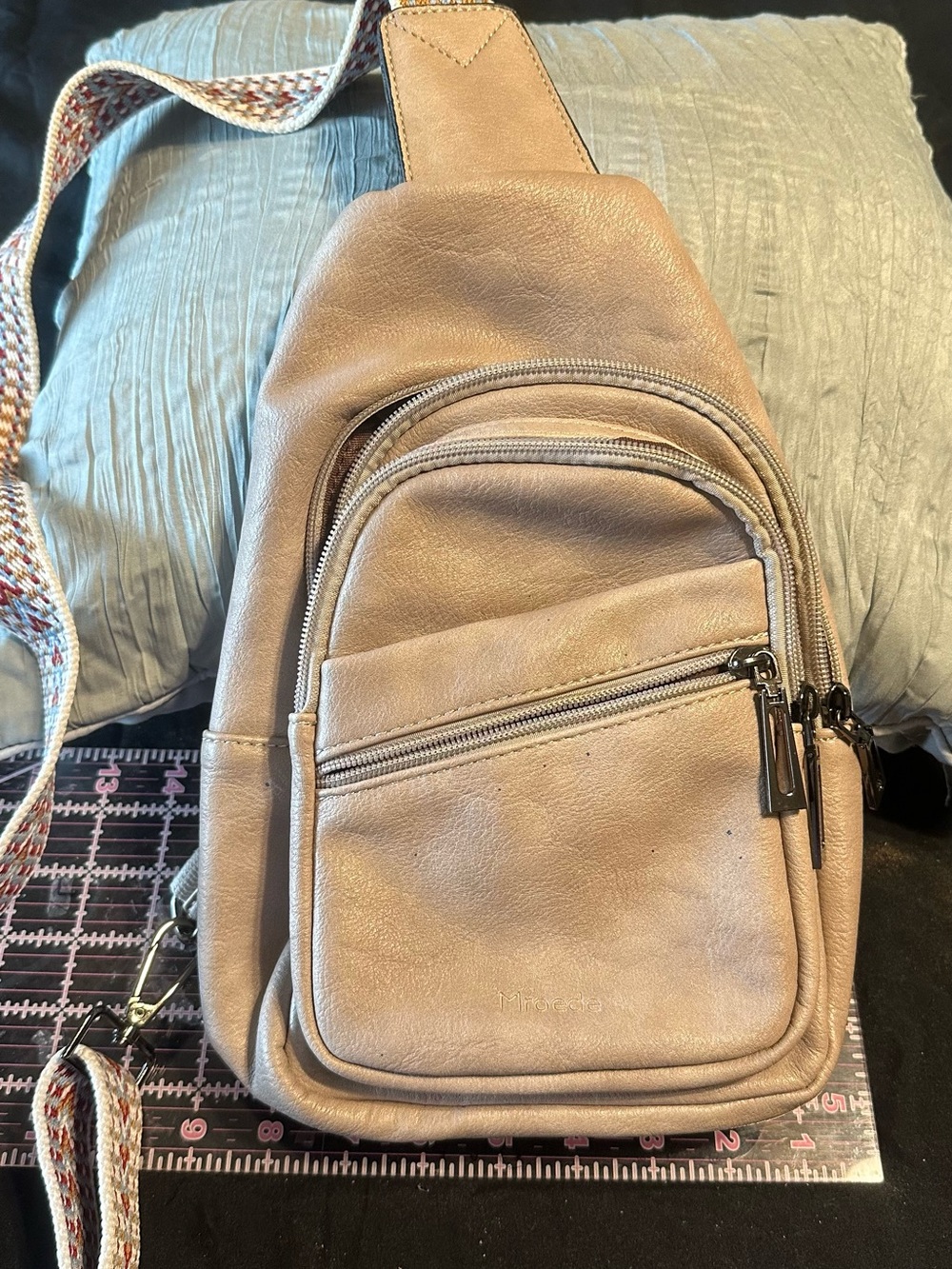 Neutral Tan Leather Sling Bag for Women or Men
